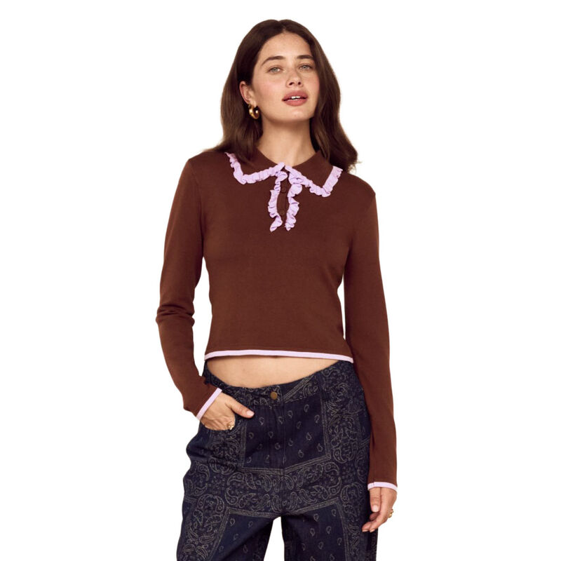 MINKPINK Rhea Ruffle Polo Knit Top image number 0